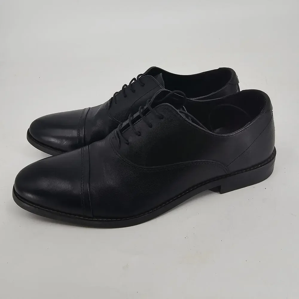 Steve Madden Proctor Leather Oxford Dress Shoes Lace Up Cap Toe Black Mens 11